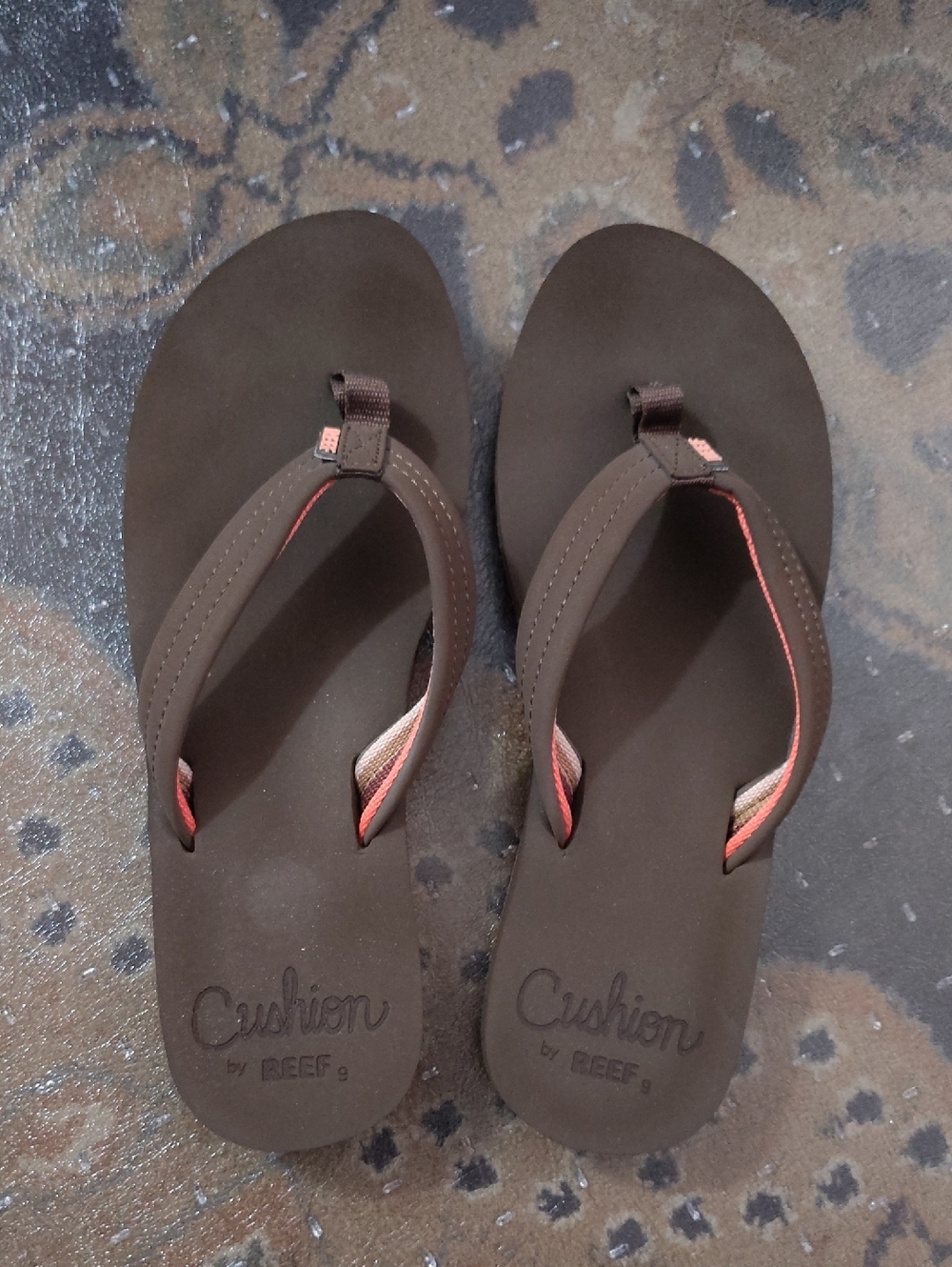 Reef Brown Flip Flop Sandals with Coral Accents